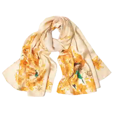 一米画纱 新潮国风优雅大方花卉图案柔软丝绸高档舒适真丝长巾东方丝语系列 桑蚕丝 丝巾 女款