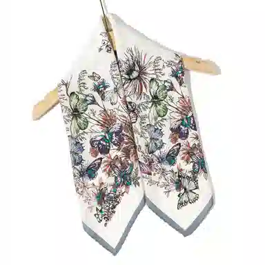 一米画纱 精致典雅月牙边双乔缎喷绘真丝职业领巾百搭气质 桑蚕丝 丝巾 女款