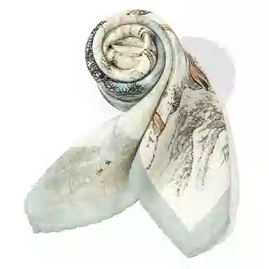 一米画纱 精致典雅月牙边双乔缎喷绘真丝职业领巾百搭气质 桑蚕丝 丝巾 女款