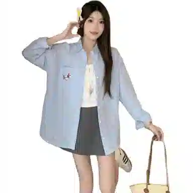 淑好百 贴布绣格子长袖短袖衬衫 女款