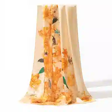 一米画纱 新潮国风优雅大方花卉图案柔软丝绸高档舒适真丝长巾东方丝语系列 桑蚕丝 丝巾 女款