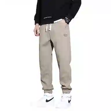 赛瀚 纯色拼接设计显高束脚休闲裤男款春秋厚款百搭舒适亲肤男装长裤复古宽松显瘦青少年高街潮流通勤外穿男裤 男女同款