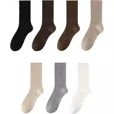 妮轻 羊毛春秋季搭配纯色简约中筒袜 女款