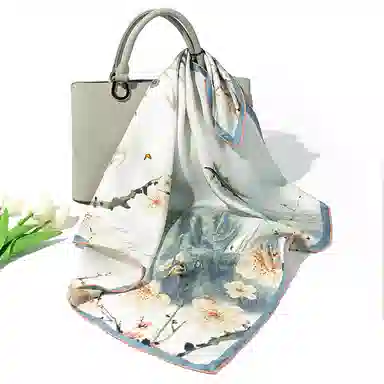 一米画纱 中式国风高雅山茶花系列斜纹中方巾双面西装领巾优雅 桑蚕丝 丝巾 女款