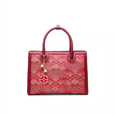 CLEVER& KETCH Elegant Embroidered PU Tote Bag Red