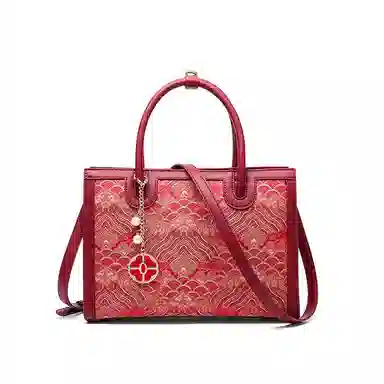 CLEVER& KETCH Elegant Embroidered PU Tote Bag Red
