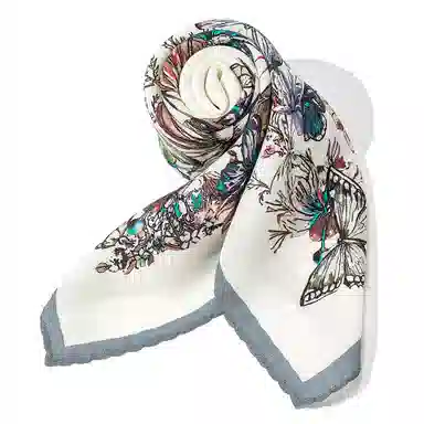 一米画纱 精致典雅月牙边双乔缎喷绘真丝职业领巾百搭气质 桑蚕丝 丝巾 女款