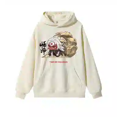 西行纪 美式高街悟净简约人物卡通印花宽松休闲舒适日常穿搭百搭慵懒风套头落肩长袖连帽卫衣 男女同款