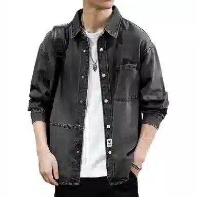 遨宇 潮牌美式经典休闲极简风宽松大码复古工装翻领牛仔外套 男款