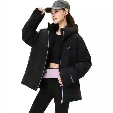 鸭鸭 新山系系列 户外运动轻量化高透湿透气防风雨防水防油污保暖耐磨连帽拼接撞色外套羽绒服 女款