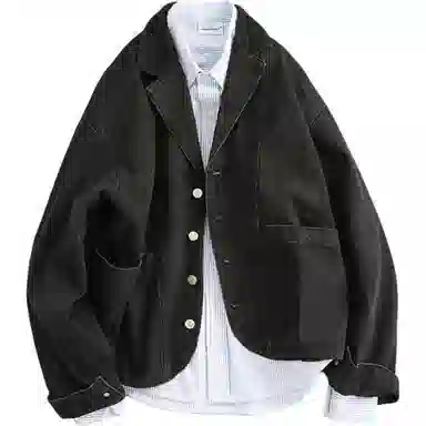 宫奴 日系休闲潮牌复古水洗做旧宽松灯芯绒翻领牛仔西装 男女同款