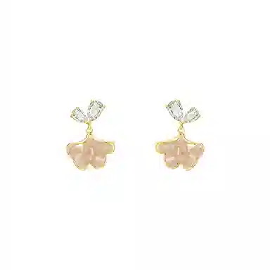 芒果饰品 韩系闪锆碎冰枫叶 铜合金 耳环 女款