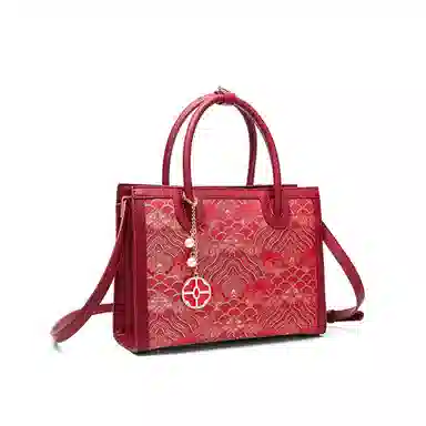 CLEVER& KETCH Elegant Embroidered PU Tote Bag Red