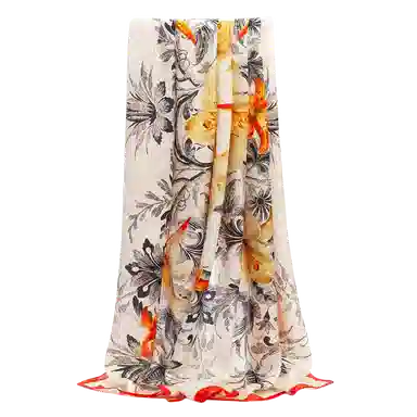 一米画纱 轻奢复古花卉图案花萝真丝喷绘优雅气质丝绸旗袍 桑蚕丝 丝巾 女款