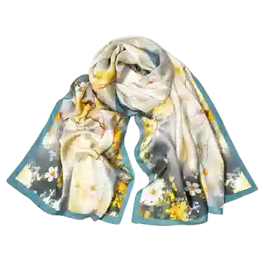 一米画纱 新潮国风优雅大方花卉图案柔软丝绸高档舒适真丝长巾东方丝语系列 桑蚕丝 丝巾 女款