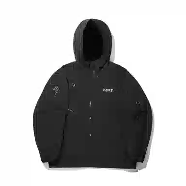 中国李宁 连帽拉链宽松印花风衣 男款