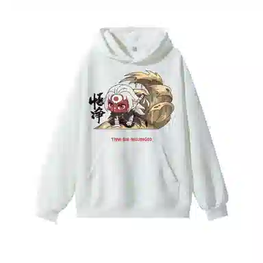 西行纪 美式高街悟净简约人物卡通印花宽松休闲舒适日常穿搭百搭慵懒风套头落肩长袖连帽卫衣 男女同款