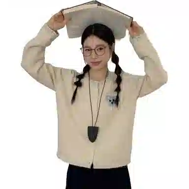 淑好百 撞色小熊刺绣开衫针织衫 女款