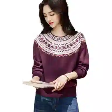 【dme】 冬季圆领撞色线衫罗纹微弹包容身材秋季上衣长袖欧美风格舒适温暖设计时尚百搭提花图案高品质面料经典款式针织衫 女款