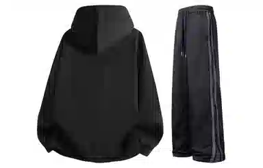 阿凡迪 美式复古街头简约基础仿牛仔布设计字母潮牌印花宽松舒适百搭时尚潮流通勤连帽长袖卫衣中腰防风防水直筒裤休闲运动套装 男女同款