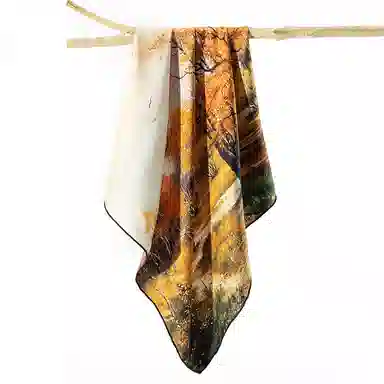 一米画纱 中式国风高雅山茶花系列斜纹中方巾双面西装领巾优雅 桑蚕丝 丝巾 女款