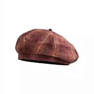 心水好物 英伦风复古格子纹学院甜美气质画家帽百搭时尚出行 聚酯纤维 贝雷帽 女款