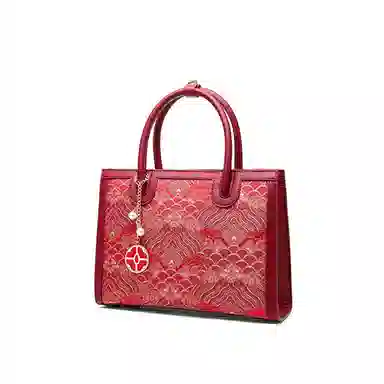 CLEVER& KETCH Elegant Embroidered PU Tote Bag Red