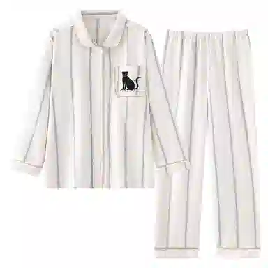 静英鸾 秋季翻领长袖长裤条纹卡通动物甜美风休闲舒适家居服睡衣套装 女款