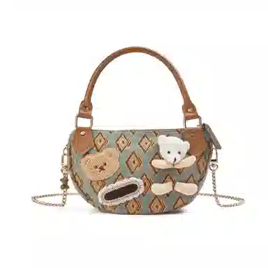 雅诗兰黛【定制化妆包】伊朵 萌熊时光 甜美  可爱 时尚 艺术感  公主风 约会  通勤 复古凌格帆布收纳包 便携