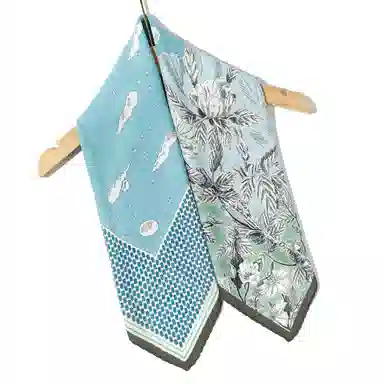 一米画纱 精致典雅月牙边双乔缎喷绘真丝职业领巾百搭气质 桑蚕丝 丝巾 女款