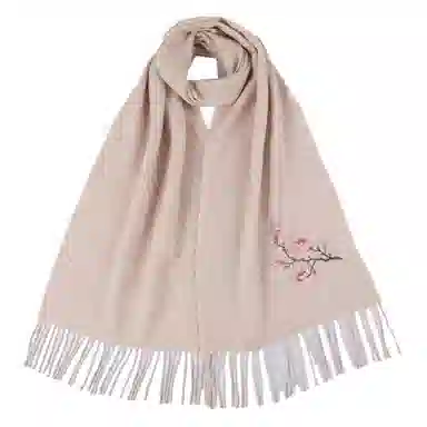 红豆 品牌时尚百搭保暖刺绣山水五福临门玉兰荷花云山龟背竹 羊毛 围巾 男女同款情侣款