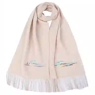 红豆 品牌时尚百搭保暖刺绣山水五福临门玉兰荷花云山龟背竹 羊毛 围巾 男女同款情侣款