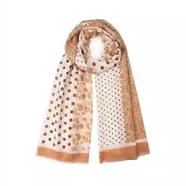 莎莎 佩斯利腰果花波点拼色精纺高支数长巾 时尚百搭文艺复古风优雅大气加大保暖舒适 绵羊毛 绒线围巾 女款