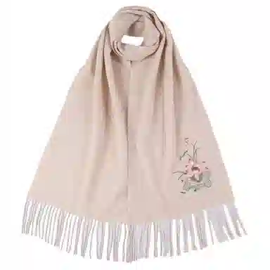 红豆 品牌时尚百搭保暖刺绣山水五福临门玉兰荷花云山龟背竹 羊毛 围巾 男女同款情侣款