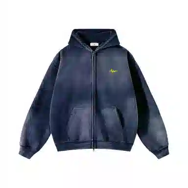 MIND ERROR Washed Double Zipper Hoodie