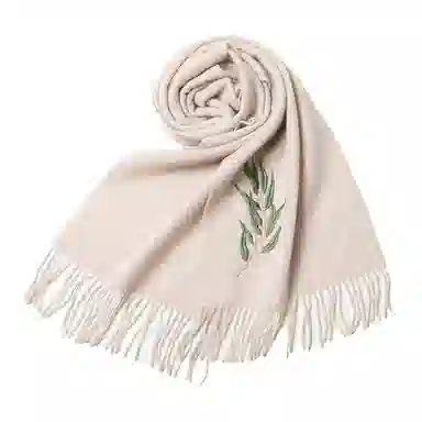 红豆 品牌时尚百搭保暖刺绣山水五福临门玉兰荷花云山龟背竹 羊毛 围巾 男女同款情侣款