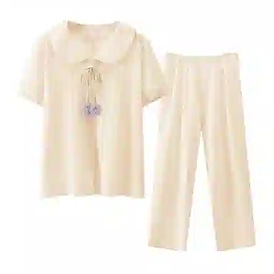 欧迪芬 纯棉秋冬四季款舒适透气柔软亲肤简约开衫翻领吸湿排汗青春可爱带杯垫可外穿家居服套装 女款