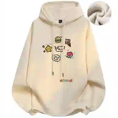 阿凡迪 校园童趣【重磅华棉】美式简约基础款卡通动物字母撞色仿刺绣高级感印花高街个性潮流百搭通勤无性别宽松连帽卫衣 男女同款