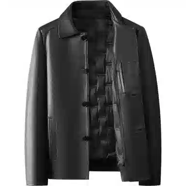 老爷车 秋冬高端绵羊鹿纹皮鹅绒真皮夹克可拆卸内胆商务休闲外套皮衣 男款