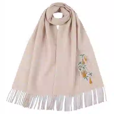 红豆 品牌时尚百搭保暖刺绣山水五福临门玉兰荷花云山龟背竹 羊毛 围巾 男女同款情侣款