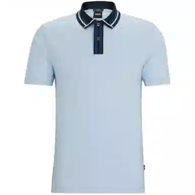 HUGO BOSS Mercerised-Cotton Slim-Fit Polo Shirt With Contrast Stripes Polo