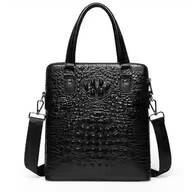 老人头 商务休闲鳄鱼纹高级感百搭通勤手提包单肩斜挎 头层牛皮 公文包 男款 黑色
