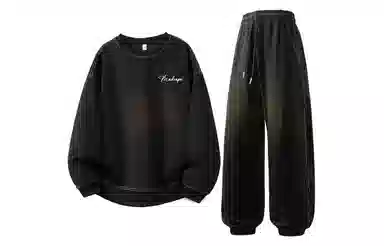 【大码可穿270斤】空白町 高街简约宽松百搭情侣款时尚纯色圆领套头字母印花卫衣束脚长裤子通勤学院休闲运动套装 男女同款 两件套