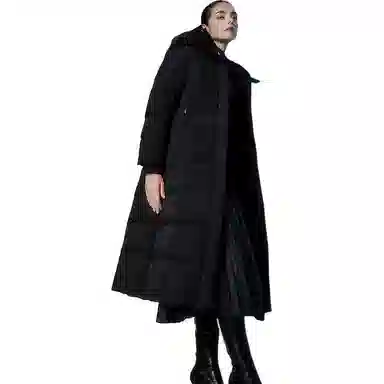 坦博尔 高充绒长款连帽纯色长袖通勤羽绒服 女款