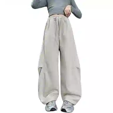 舒适宽松松紧腰阔腿裤工装弯刀裤运动裤
