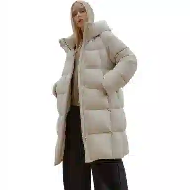 坦博尔 长款连帽过膝长袖通勤面包服羽绒服 女款