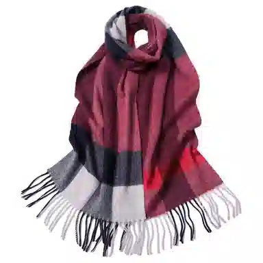 红豆 品牌条纹格子百搭保暖经典 羊绒 围巾 男女同款情侣款