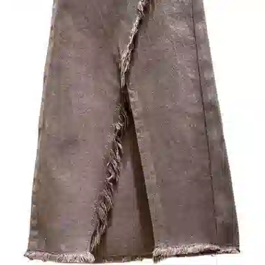 桴生 欧美春夏辣妹长裤女复古咖啡色拼接毛边绑带开叉微喇潮牛仔裤 女款 咖啡绑带