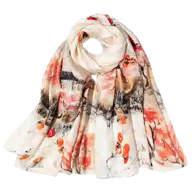 一米画纱 国风古典花卉真丝高级感提花浪漫色彩长巾外出轻盈飘逸披肩 桑蚕丝 丝巾 女款