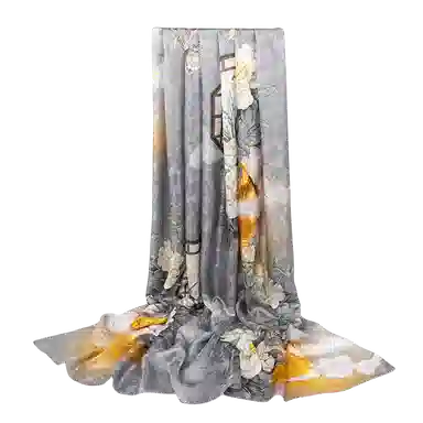 一米画纱 国风古典花卉真丝高级感提花浪漫色彩长巾外出轻盈飘逸披肩 桑蚕丝 丝巾 女款